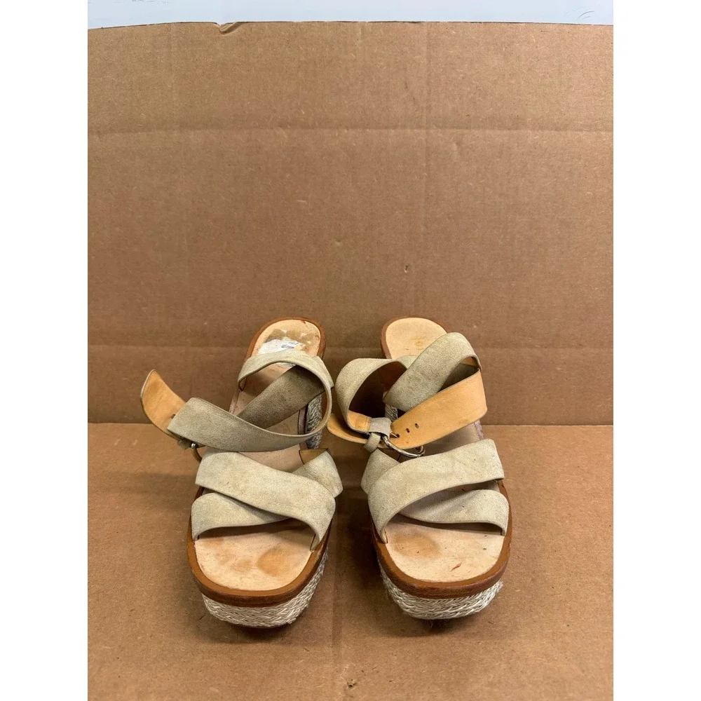 Joie Tanglee Suede Platform Espadrille Wedge Sandals Tan Womens Size 41 EU
